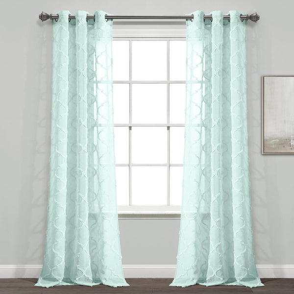 Avon Trellis Grommet Sheer Window Curtain Panel Set