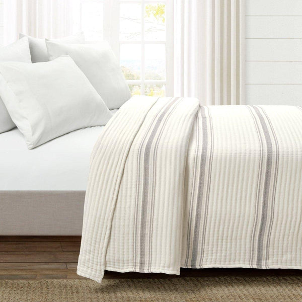 Farmhouse Stripe Kantha Pick Stitch Yarn Dyed Cotton Woven Blanket/Quilt/Coverlet