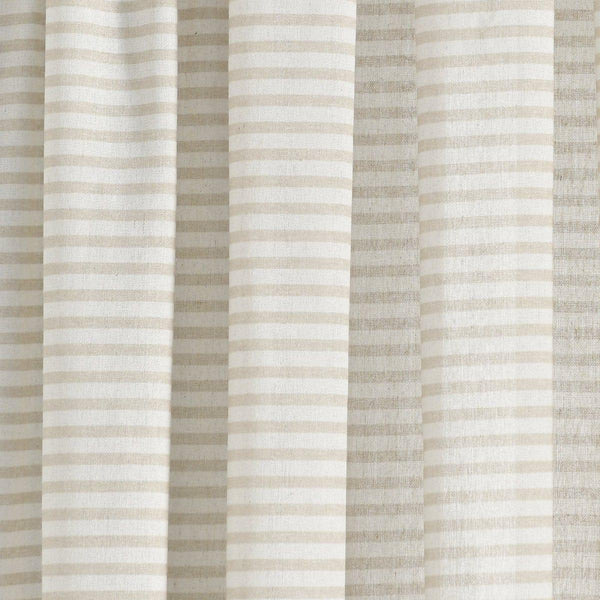 Boho Coastal Horizontal Ticking Stripe Tassel Window Curtain Panel Set
