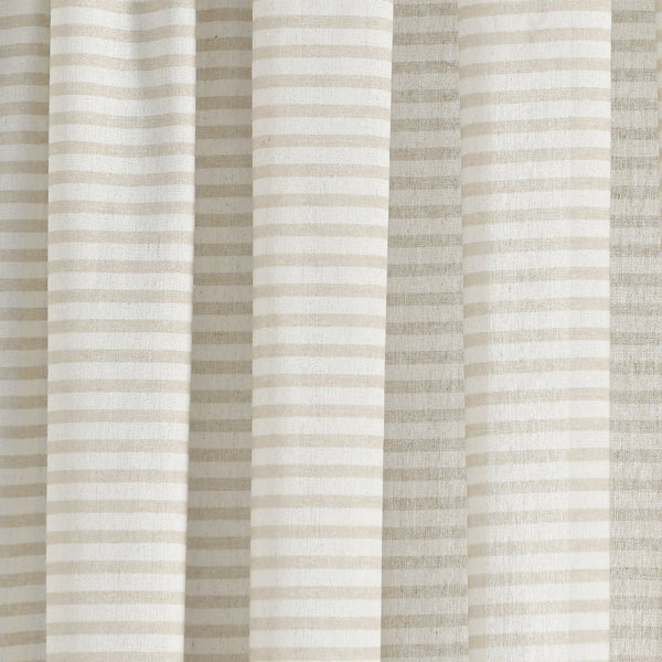 Boho Coastal Horizontal Ticking Stripe Tassel Window Curtain Panel Set