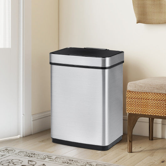 16 Gallon Trash Can Infrared Motion Sensor Garbage Can with Dual Compartments-Silver