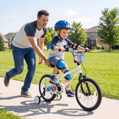 16 Inch Kids Bike with Training Wheels for Ages 4-7 Years Old White- Street Art Time
