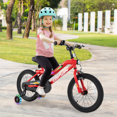 Patented 16 Inch Kids Bike with LED Lights Adjustable Carbon Steel Bicycle for 4-7 Years Old-16 inches