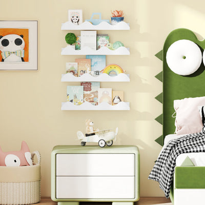 16 Inch Kids Bookshelf Set of 4 Floating Nursery Book Shelves for Decoration Book Toy Storage-White