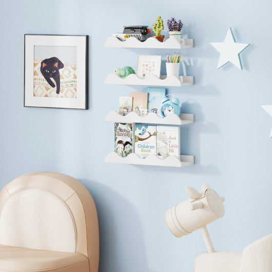 16 Inch Kids Bookshelf Set of 4 Floating Nursery Book Shelves for Decoration Book Toy Storage-White