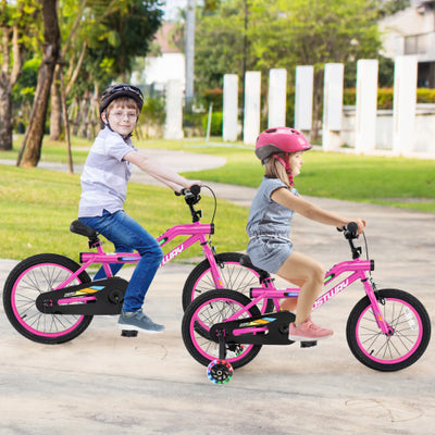 Patented 16 Inch LED Lighted Kids Bike with Training Wheels and Headlight for Ages 4-7 Years-16 inches