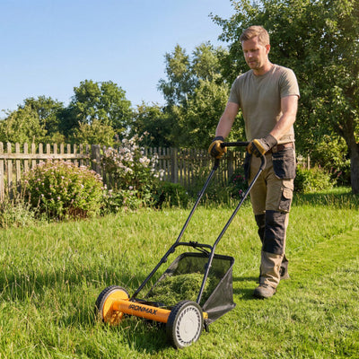 16 Inch Push Lawn Mower with 5 Steel Blades and Grass Catcher Bag-Orange