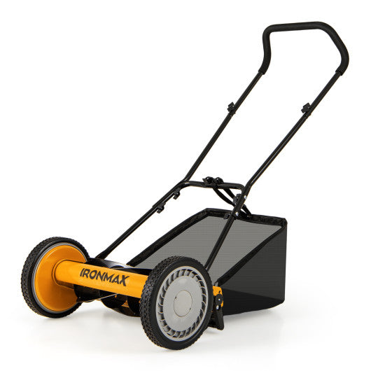 16 Inch Push Lawn Mower with 5 Steel Blades and Grass Catcher Bag-Orange