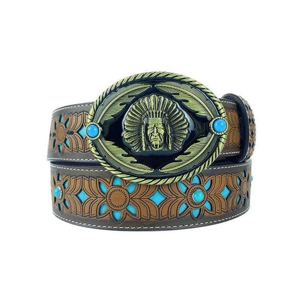 TOPACC Western Turquoise Belts - Oval Turquoise Indians Buckle Copper/Bronze - Gifts for You 'n Me