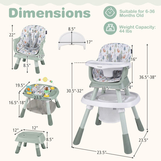 16-in-1 Baby High Chair with Activity Center and Booster Seat for Babies and Toddlers-Light Green