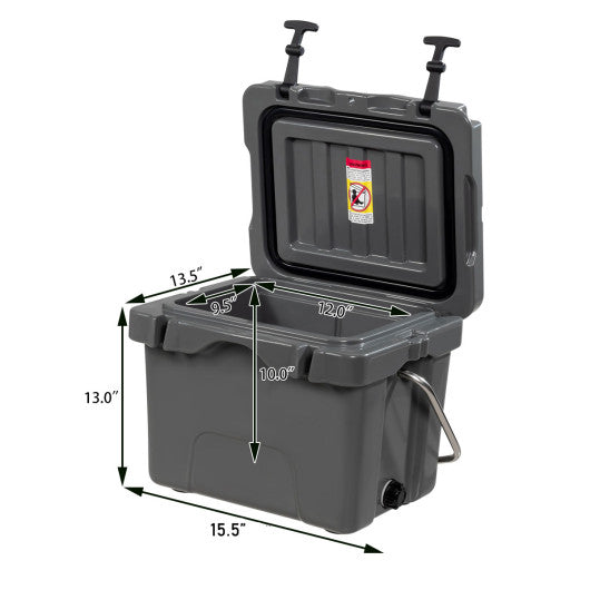 16 Quart 24-Can Capacity Portable Insulated Ice Cooler with 2 Cup Holders-Gray
