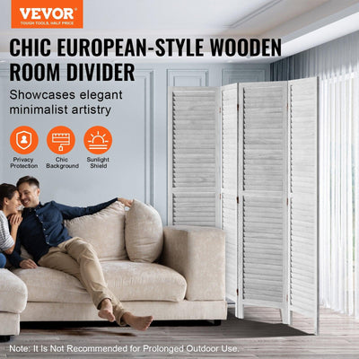 Wood Room Divider, 4 Panel Folding Privacy Screen, 66.9 Inches Tall Indoor Wooden Partition, Portable Decoration Screen, For Room Separation, Home, Office, Restaurant & Bedroom (Light Grey)
