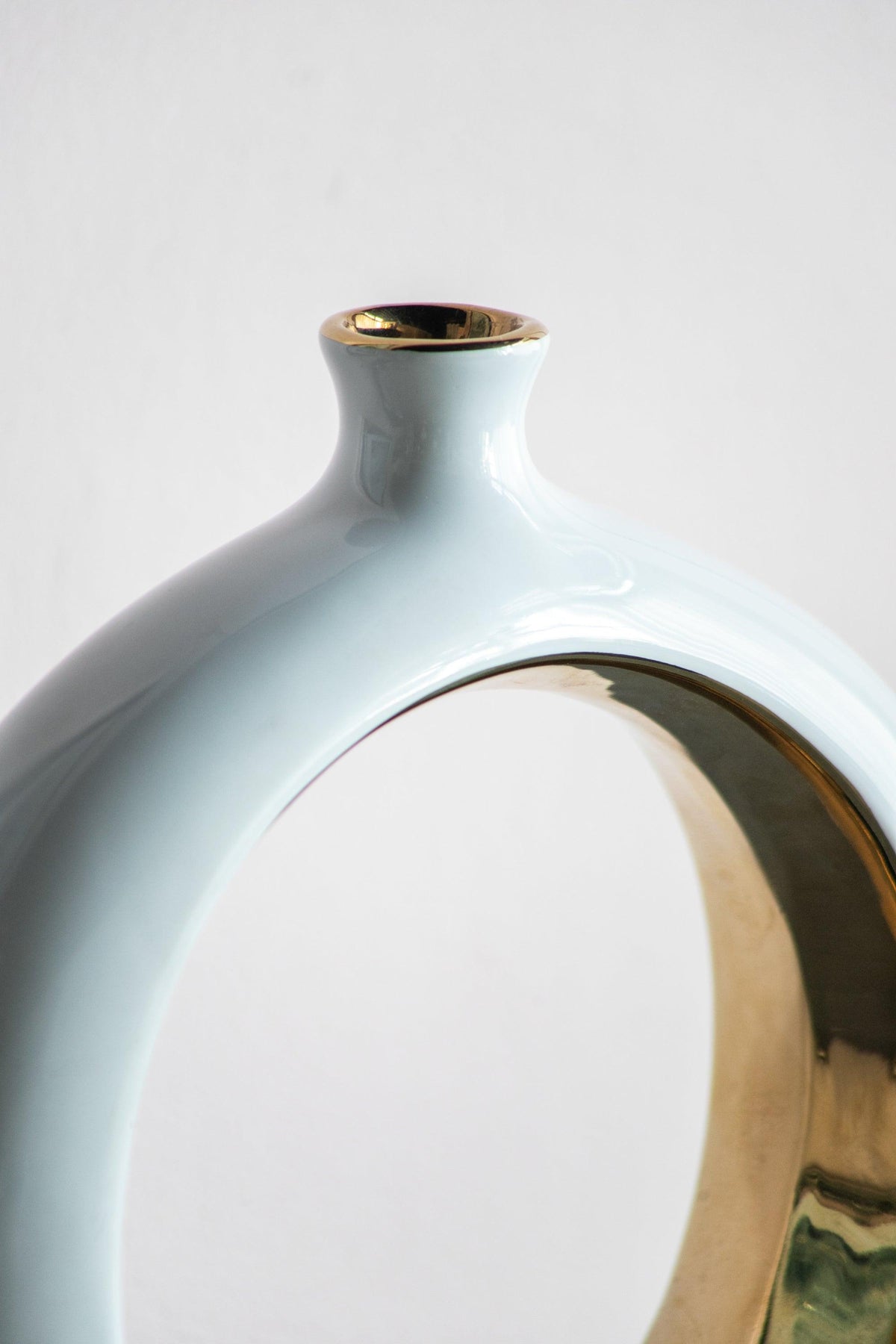 Modern White & Gold Ceramic Ring Vase