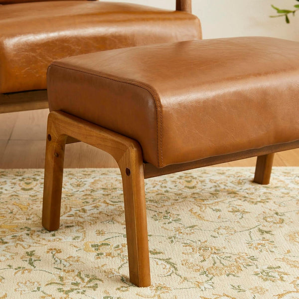 Leatherette Padded Ottoman Footrest Yellowish Brown