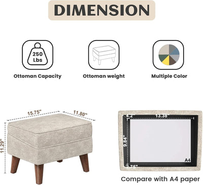 Beige Upholstered Storage Ottoman With Removable Lid