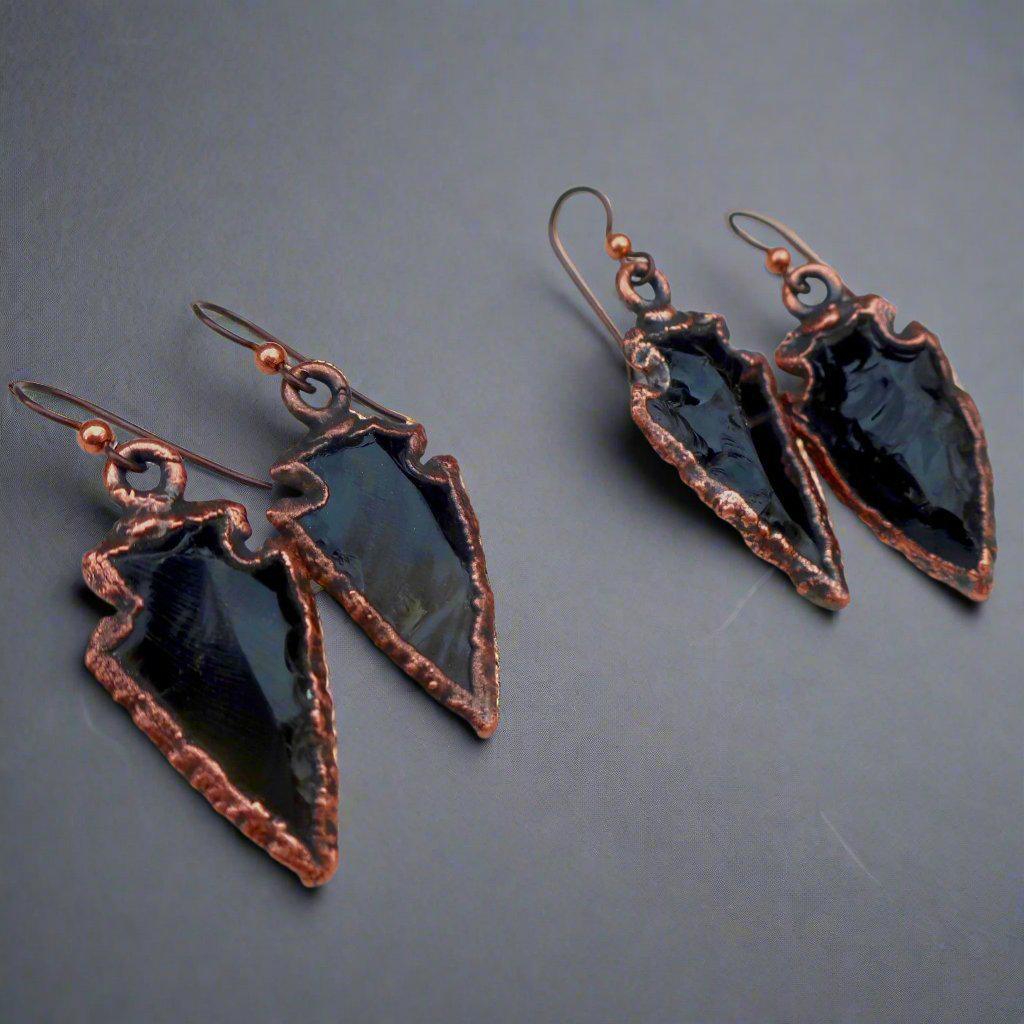 Obsidian Arrowhead Earrings - Bohemian | Handmade by Blackbird & Sage