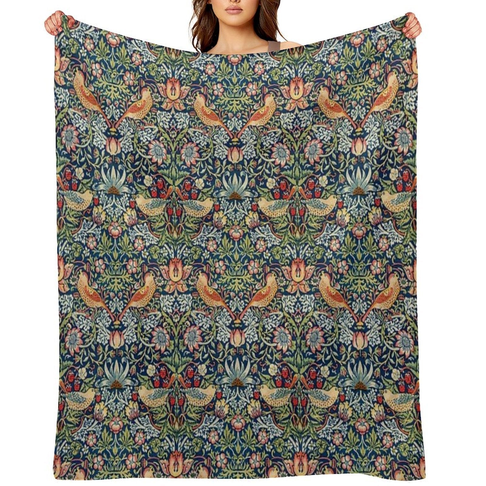 The Strawberry Thief William Morris Pattern Travel-friendly Throw Blanket