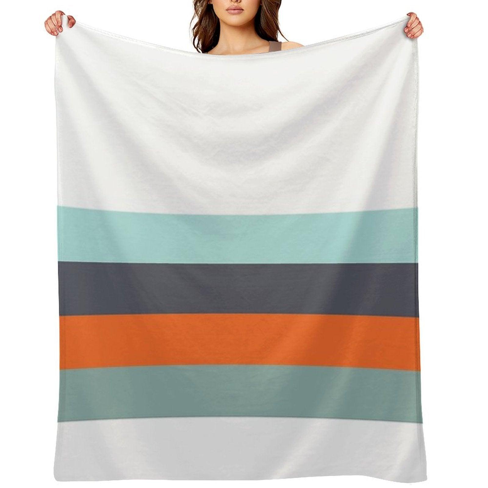 Low Stripe White & Blue Color Block Pattern Throw Blanket