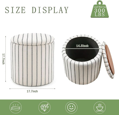 EighteenInch Round Storage Ottoman With Removable Tray