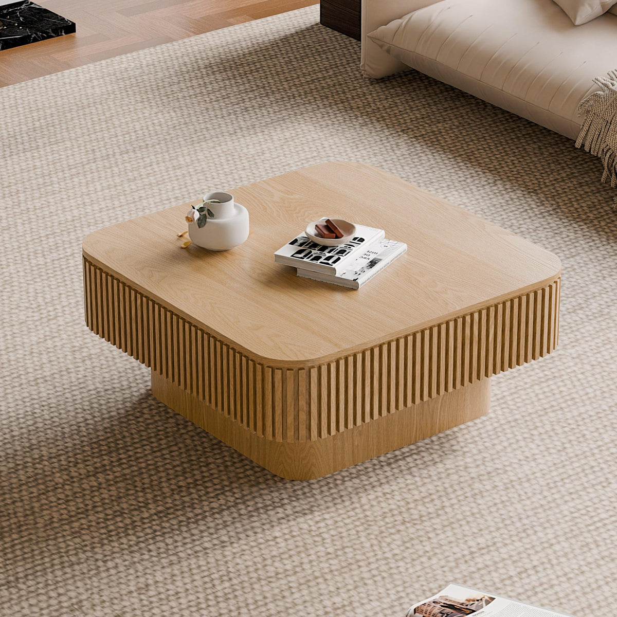 Modern Square Coffee Table with Hidden Storage