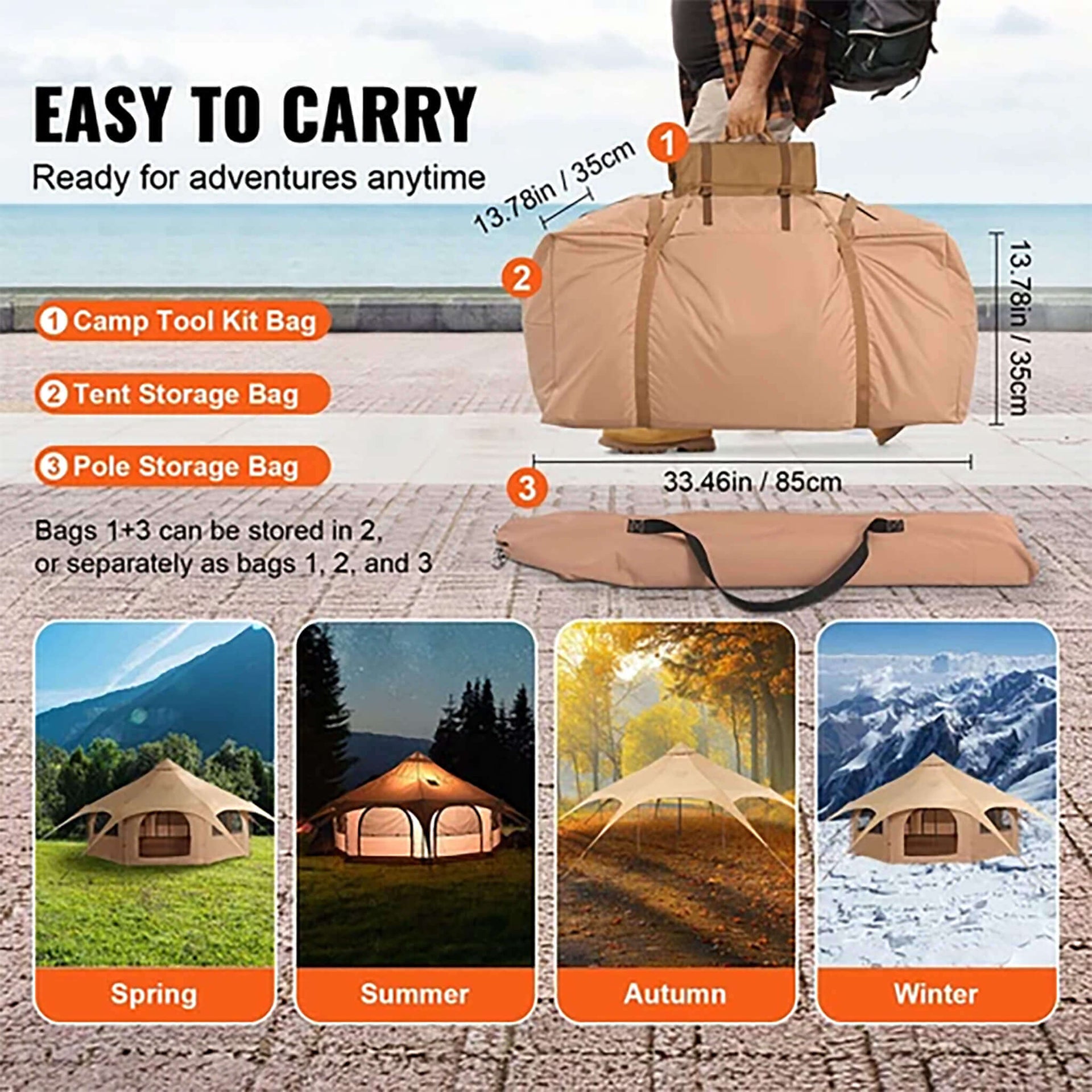 16FT Large Premium 4-Season 8-Person Bell Yurt Tent With Stove Jack (SAK75947)