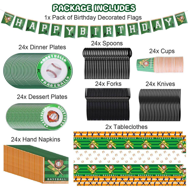 171-Pieces: Baseball Birthday Party Disposable Dinnerware Set