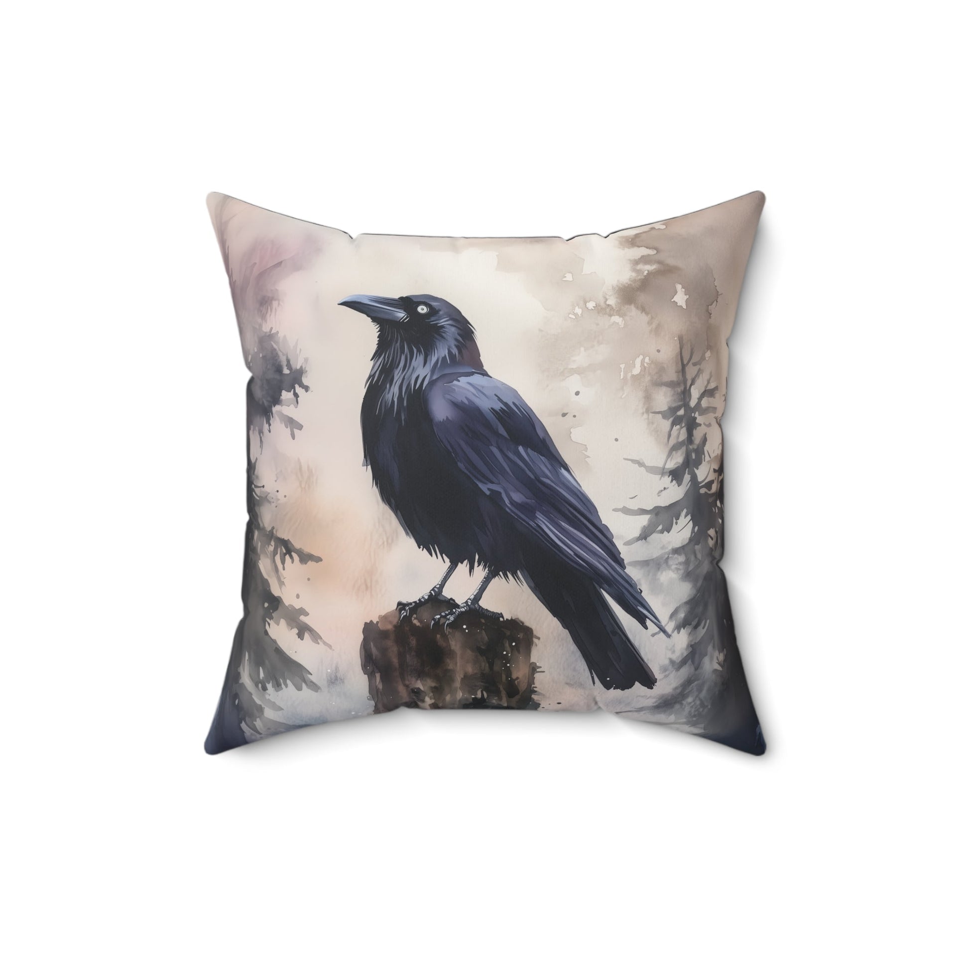 Microsuede Cushion / Halloween Art / Raven in the Forest /