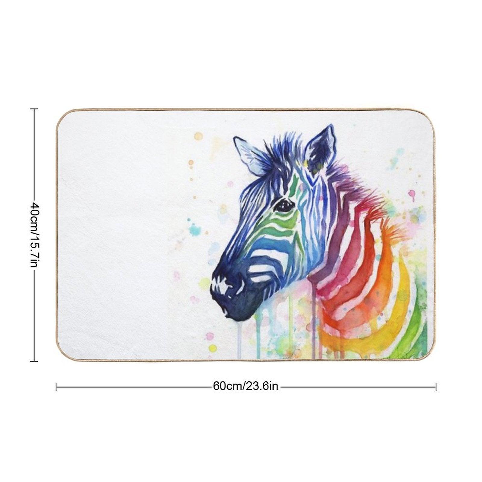 Rainbow Zebra Watercolor Animal Painting Bath Mat