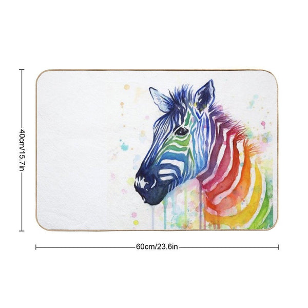 Rainbow Zebra Watercolor Animal Painting Bath Mat