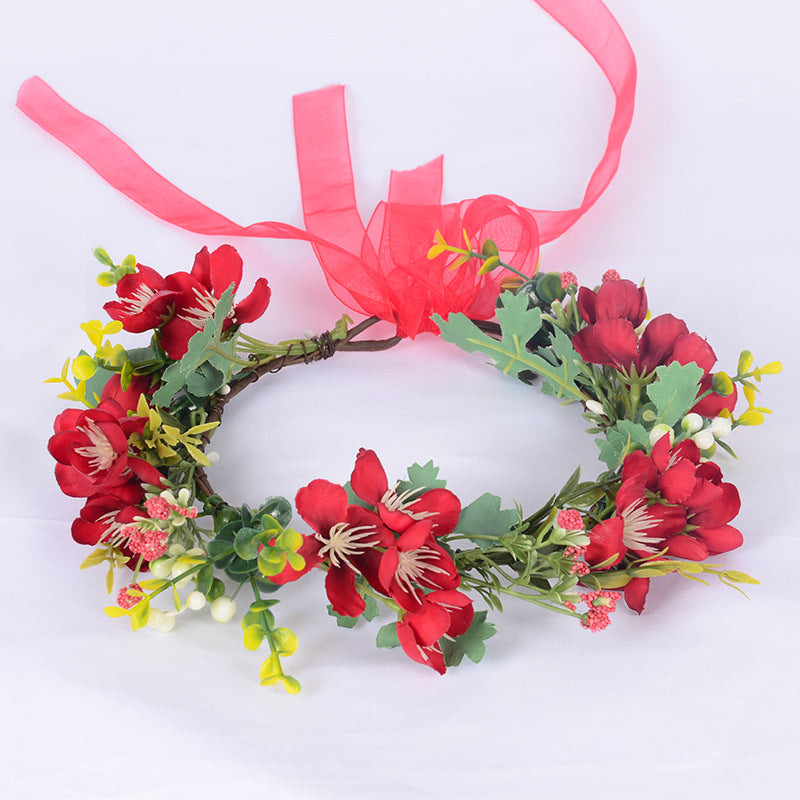 Flower Wreath Simulation Flower Leaves Hair Strap Photography Retro Hanfu Bridal Girl Flower Wreath Headwear