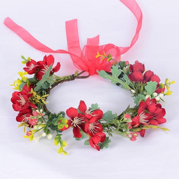 Flower Wreath Simulation Flower Leaves Hair Strap Photography Retro Hanfu Bridal Girl Flower Wreath Headwear