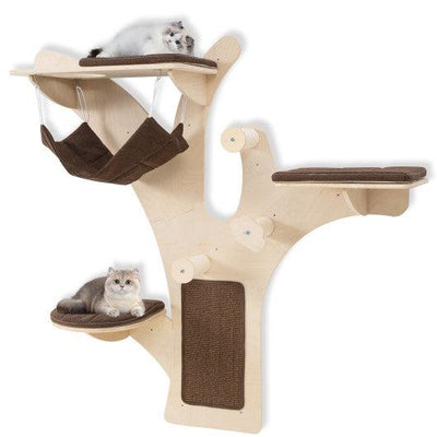 Wall-Mounted Cat Tower Cat Wall Shelves Furniture with Perch-Brown