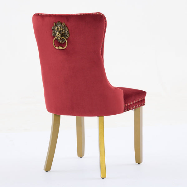 Mid-Century Modern Tufted Velvet Dining Chairs with Lion Head Pull Ring and Nailhead Trim