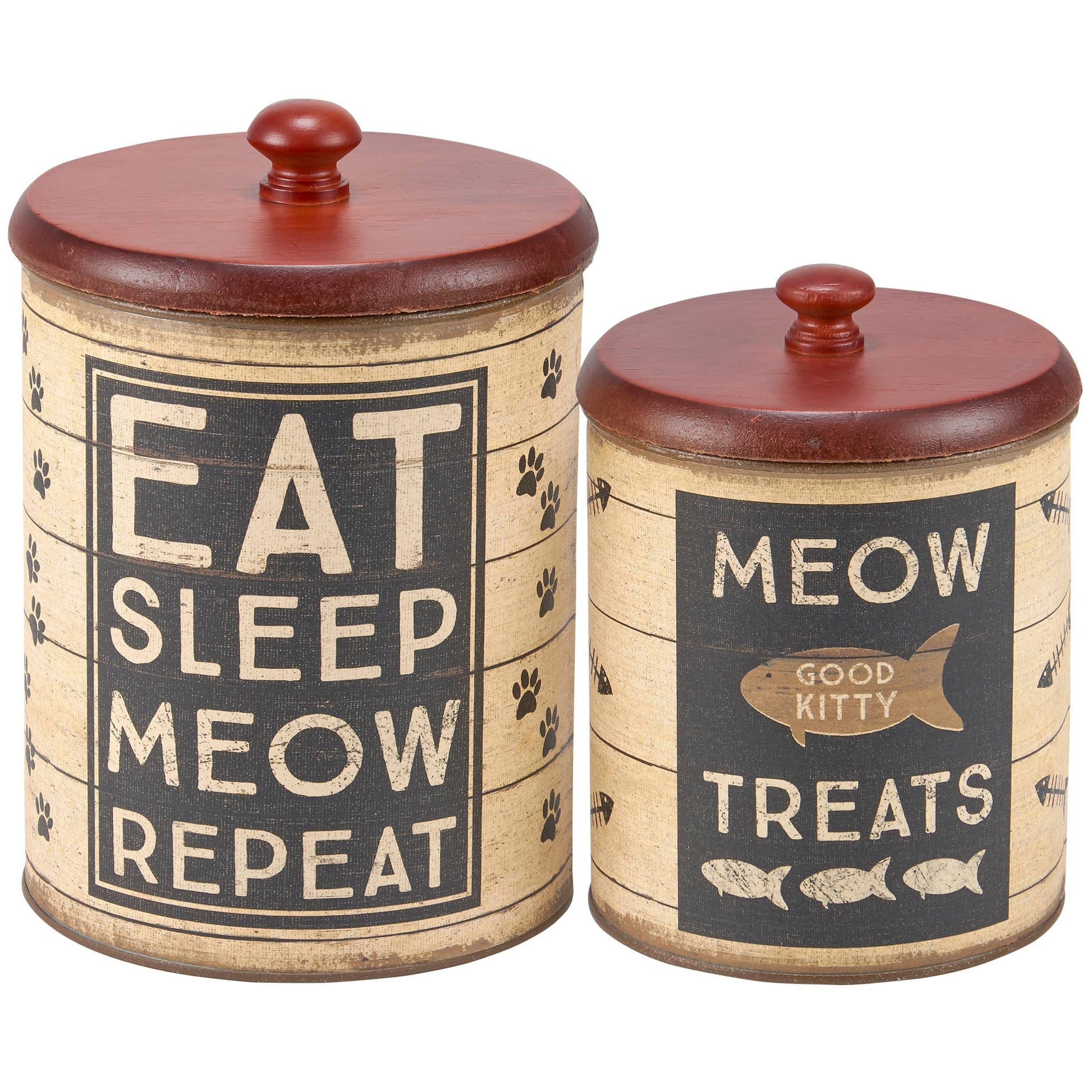 Kitty Treats Canister | Rustic Pet Accessories with Wooden Lid & Galvanized Metal