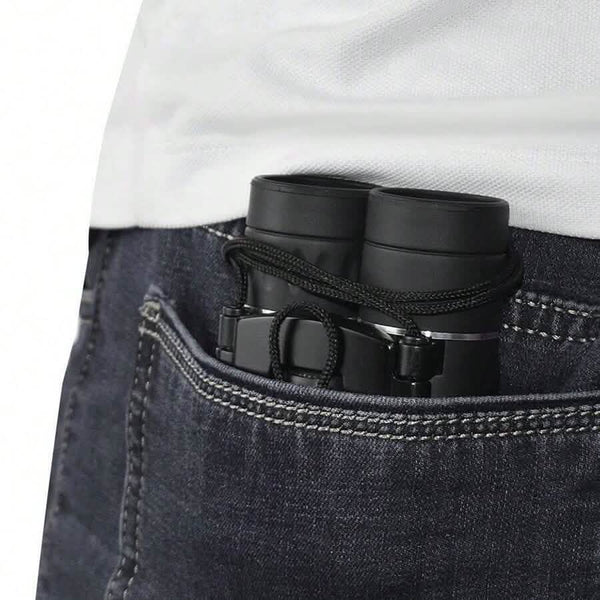 High Powered Mini Pocket Binoculars 10x25 with Phone Adapter – Compact, Lightweight, Portable – Black