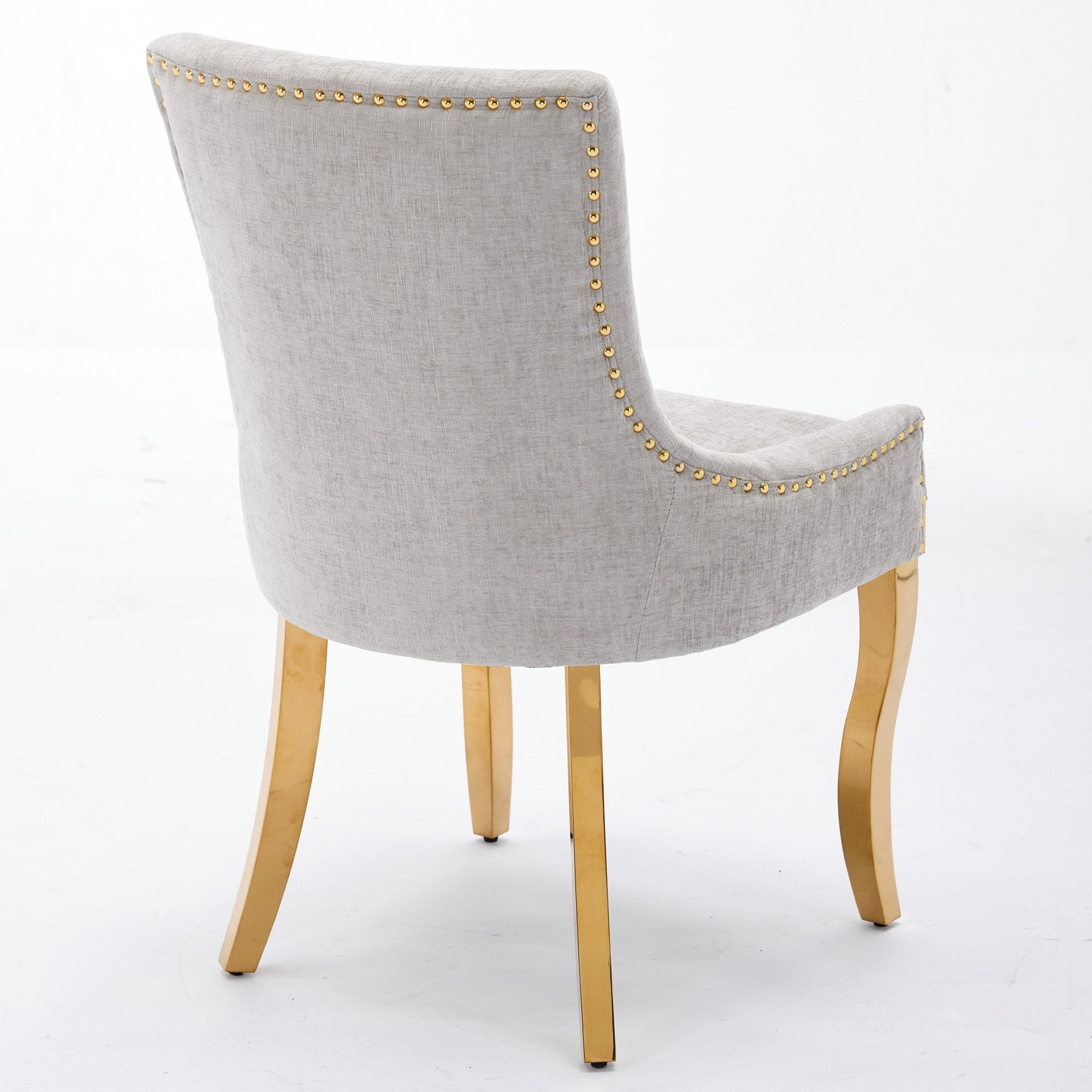 Chenille Dining Chairs Modern Style with Curved Gold-Plated Legs & Rivet Trim
