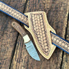 Desert Moon Handmade Damascus Skinner Knife with Handtooled Sheath & Belt