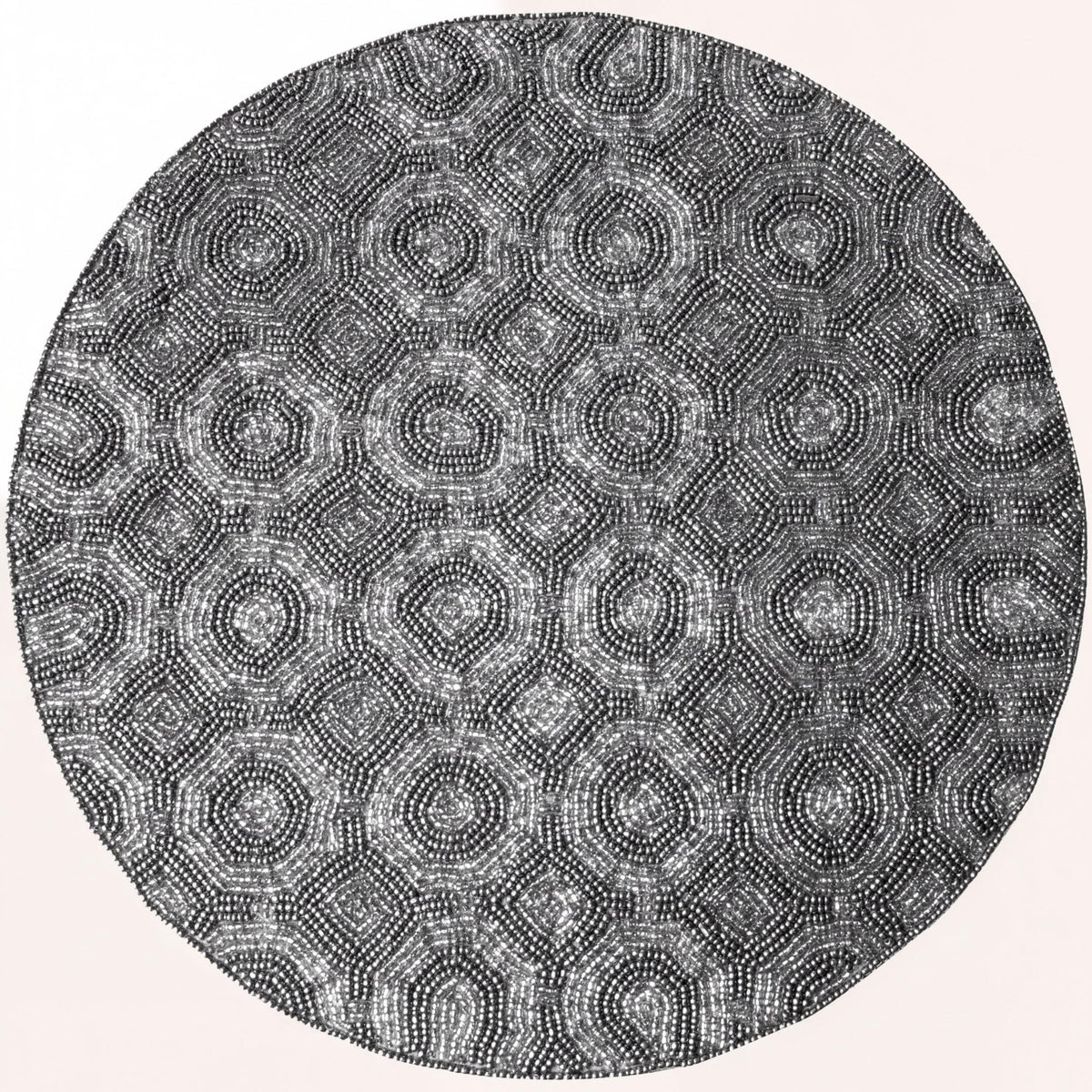 Beaded Placemats - Round Handmade Embroidered Dining Table Decor 14 Inch