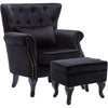 Elegant Black Velvet Wingback Chair With Ottoman Set - Black / 1 Set