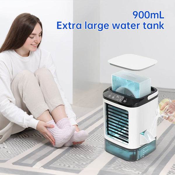 3-speed Portable Mini Air Cooler (900ML Tank) - Fan & Humidifier. For bedroom/office.