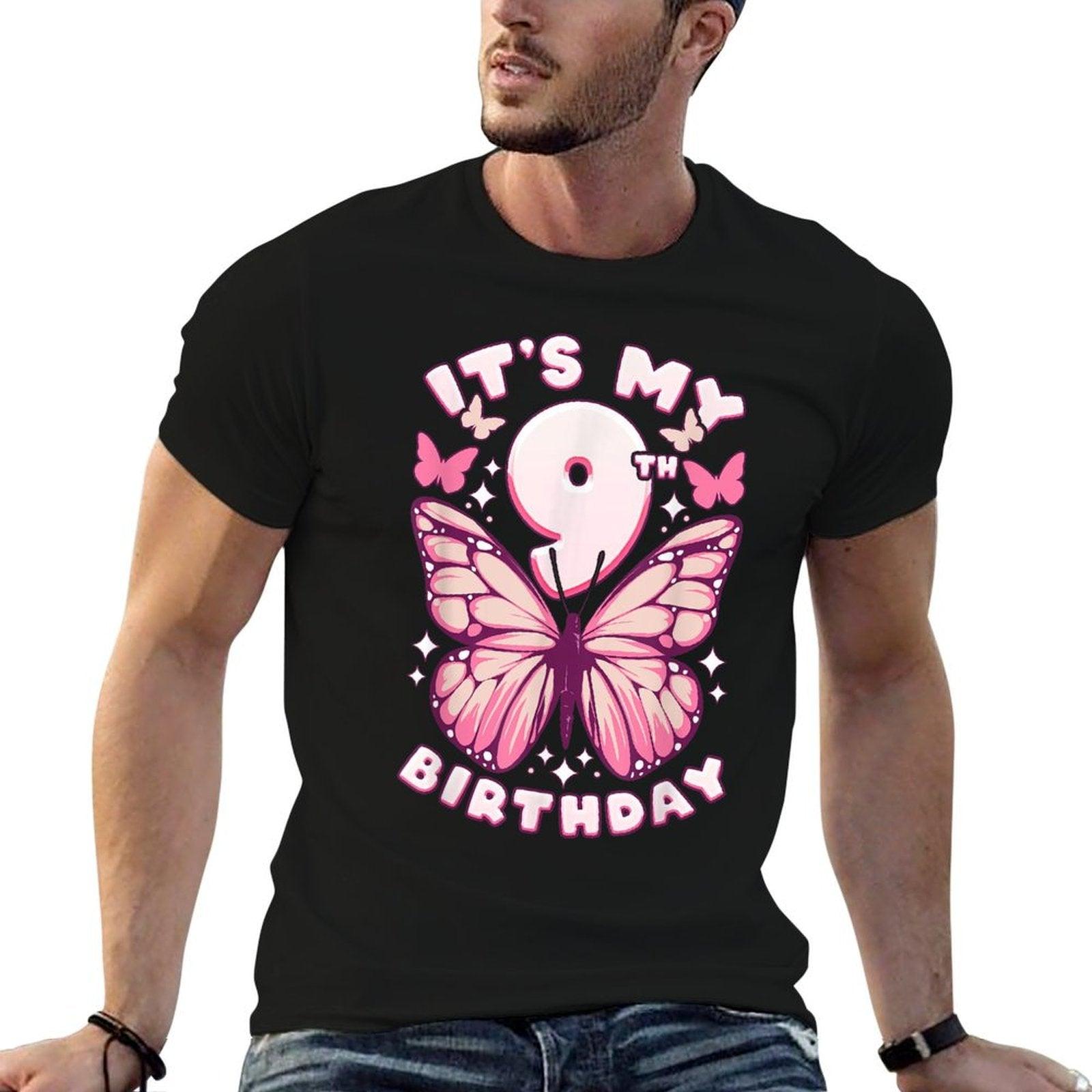 9th Birthday, Girl 9 Years, Butterflies And Number 9 T-Shirt