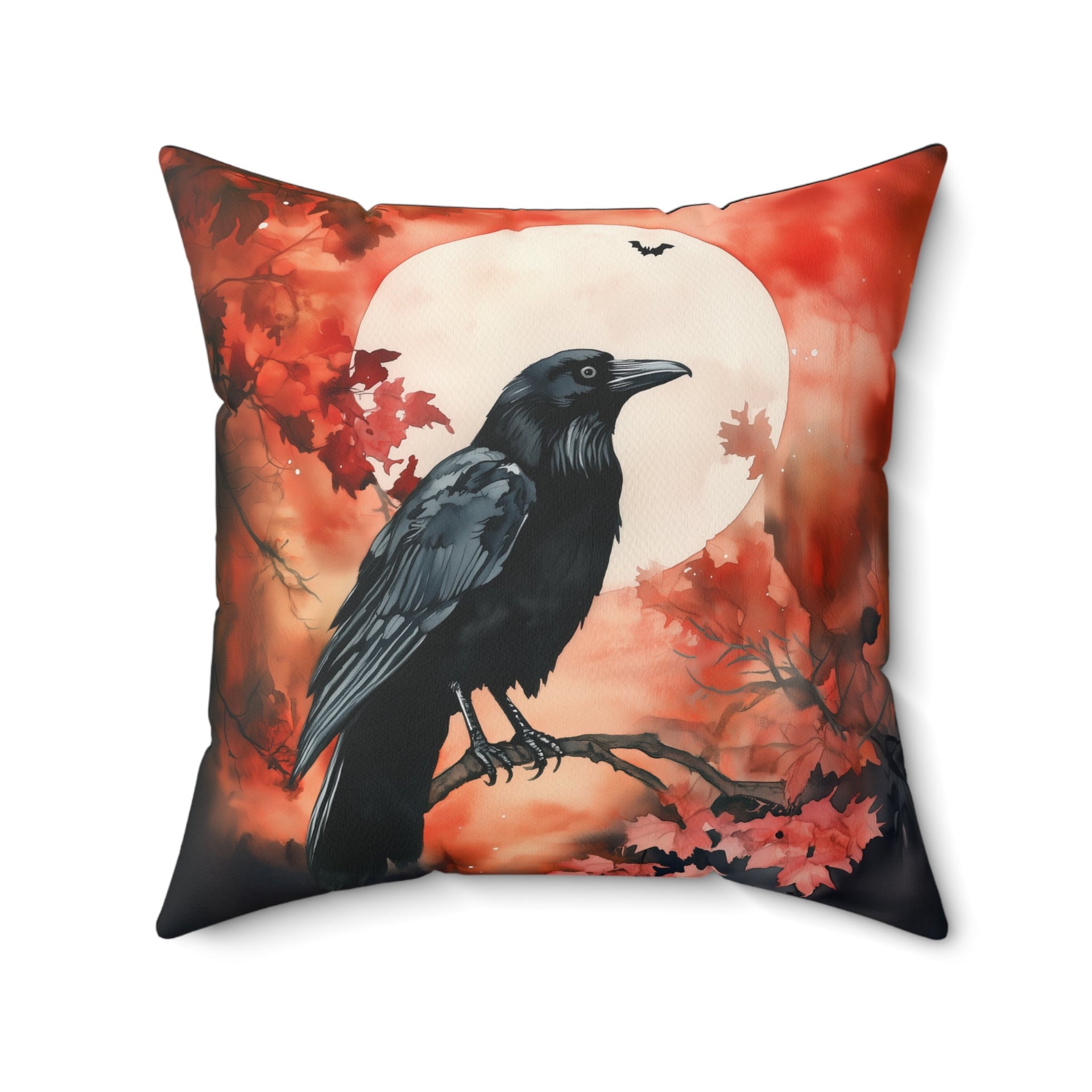 Microsuede Cushion / Halloween Art / Autumn Moon Raven