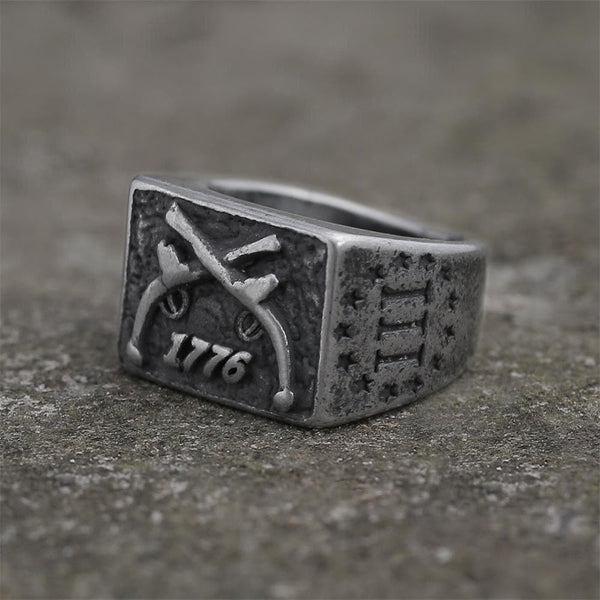 1776 Crossed Guns Stainless Steel Ring