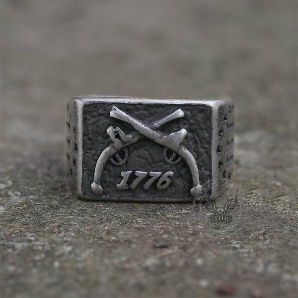 1776 Crossed Guns Stainless Steel Ring
