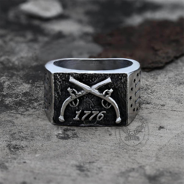 1776 Crossed Guns Stainless Steel Ring