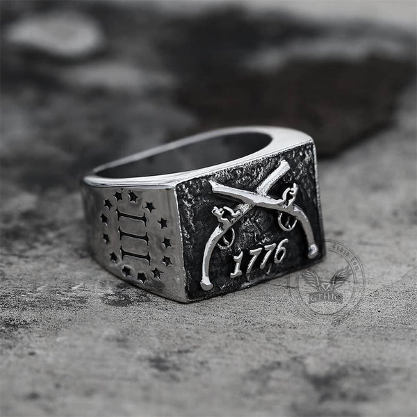 1776 Crossed Guns Stainless Steel Ring