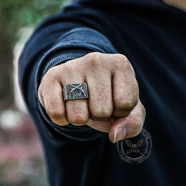 1776 Crossed Guns Stainless Steel Ring