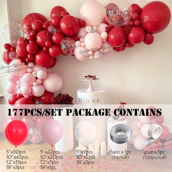 177Pcs Matte Pastel Pink Ruby Red Balloon Garland Kit Set For Valentine Wedding Balloons Home Party Decors Bridal Showers Red Ballons for Girls Birthday Party