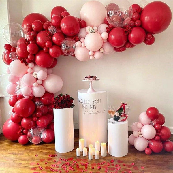 177Pcs Matte Pastel Pink Ruby Red Balloon Garland Kit Set For Valentine Wedding Balloons Home Party Decors Bridal Showers Red Ballons for Girls Birthday Party