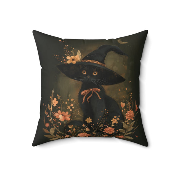 Microsuede Cushion / Halloween Art / Witch Hat Boho Cats